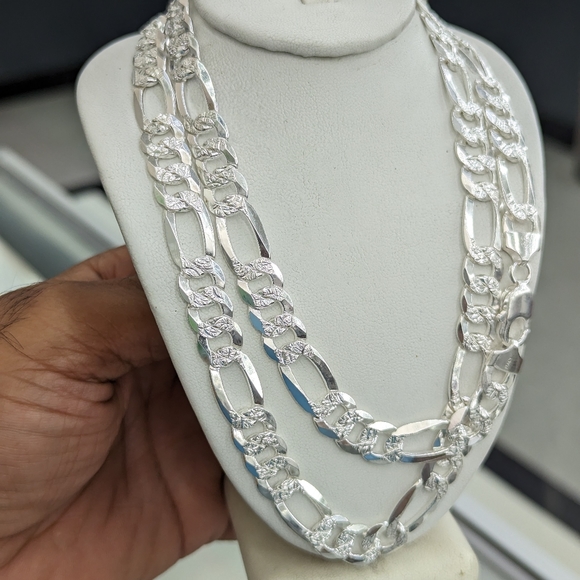 925 Sterling Silver Figaro Diamond Cut 10mm 26 Inches